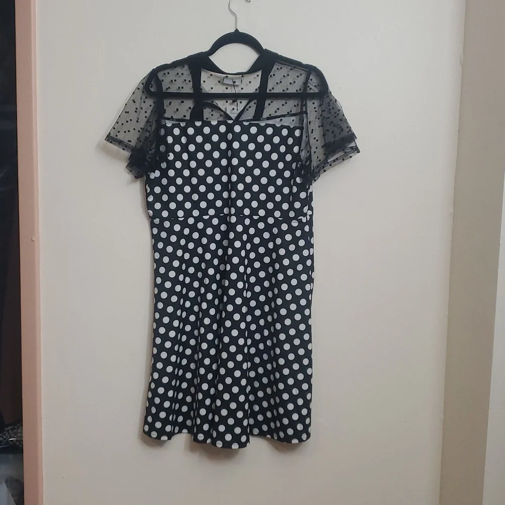 Pinup Fashion Polka Dot Dress 14W Sheer Top Swiss Dot - Picture 5 of 9